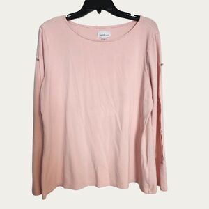 Jaclyn Smith Baby Pink Long Sleeve Blouse With Open Sleeves
